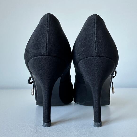 Stuart Weitzman Black Pointed Toe Bow Mary Jane Heels Pumps Size 8 B - Picture 6 of 16